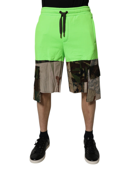 Green Patchwork Camouflage Men Cargo Shorts