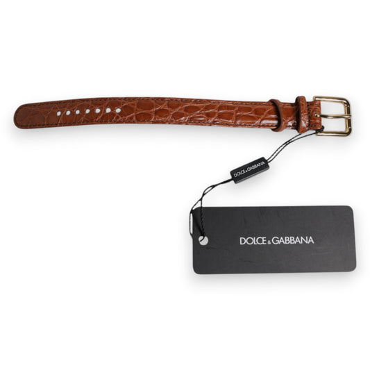 Brown Textured Leather Gold Metal Buckle Armband