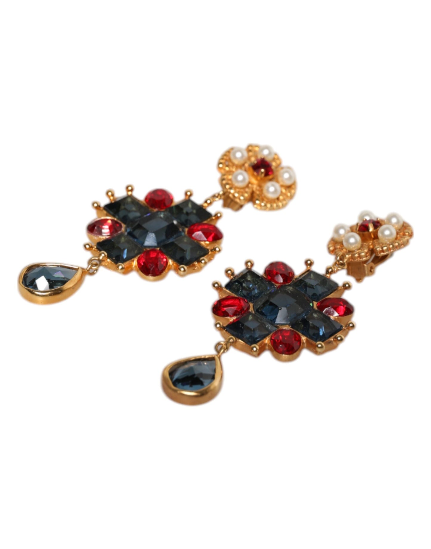 Gold Tone Crystal Rhinestone Embellish Dangling Earrings