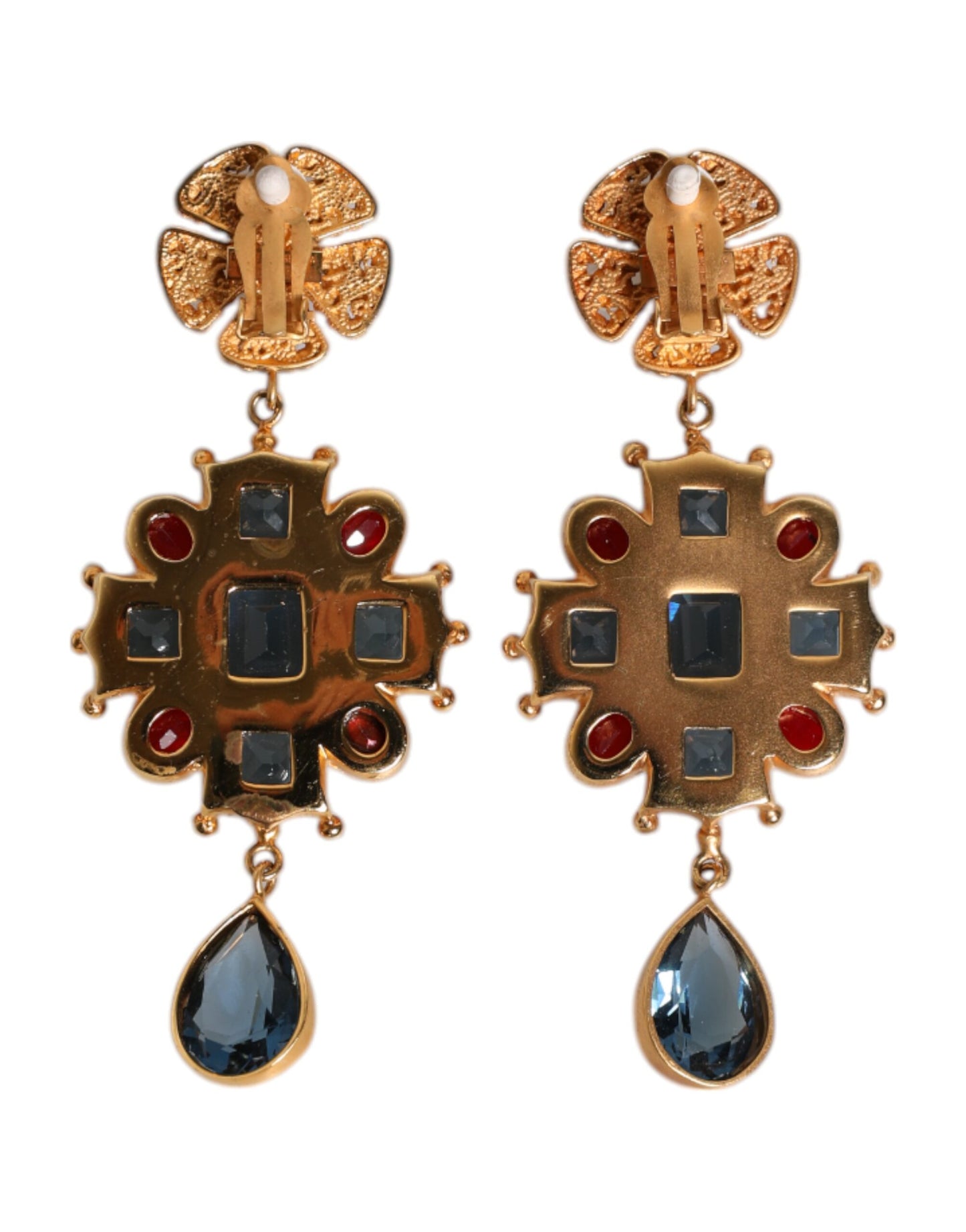 Gold Tone Crystal Rhinestone Embellish Dangling Earrings
