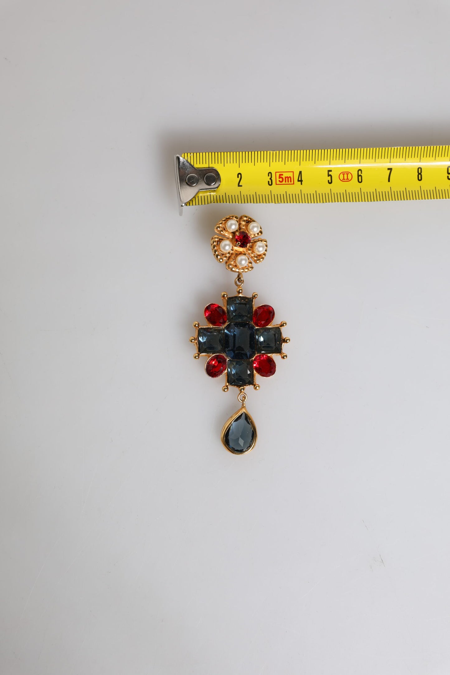 Gold Tone Crystal Rhinestone Embellish Dangling Earrings