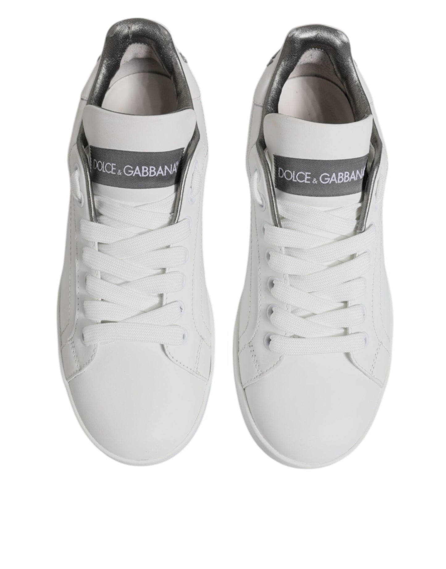 White Gray Leather Low Top Sneakers Shoes