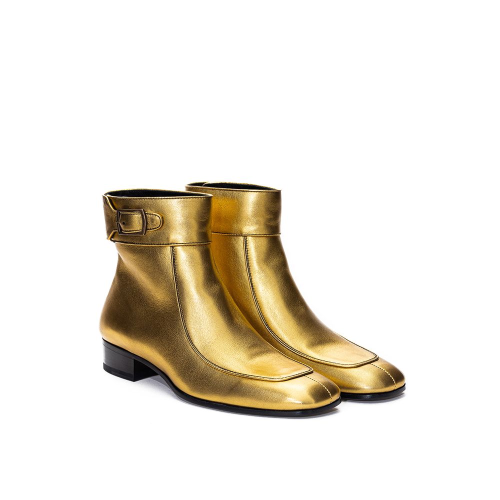 Gold Leather Ankle Boots