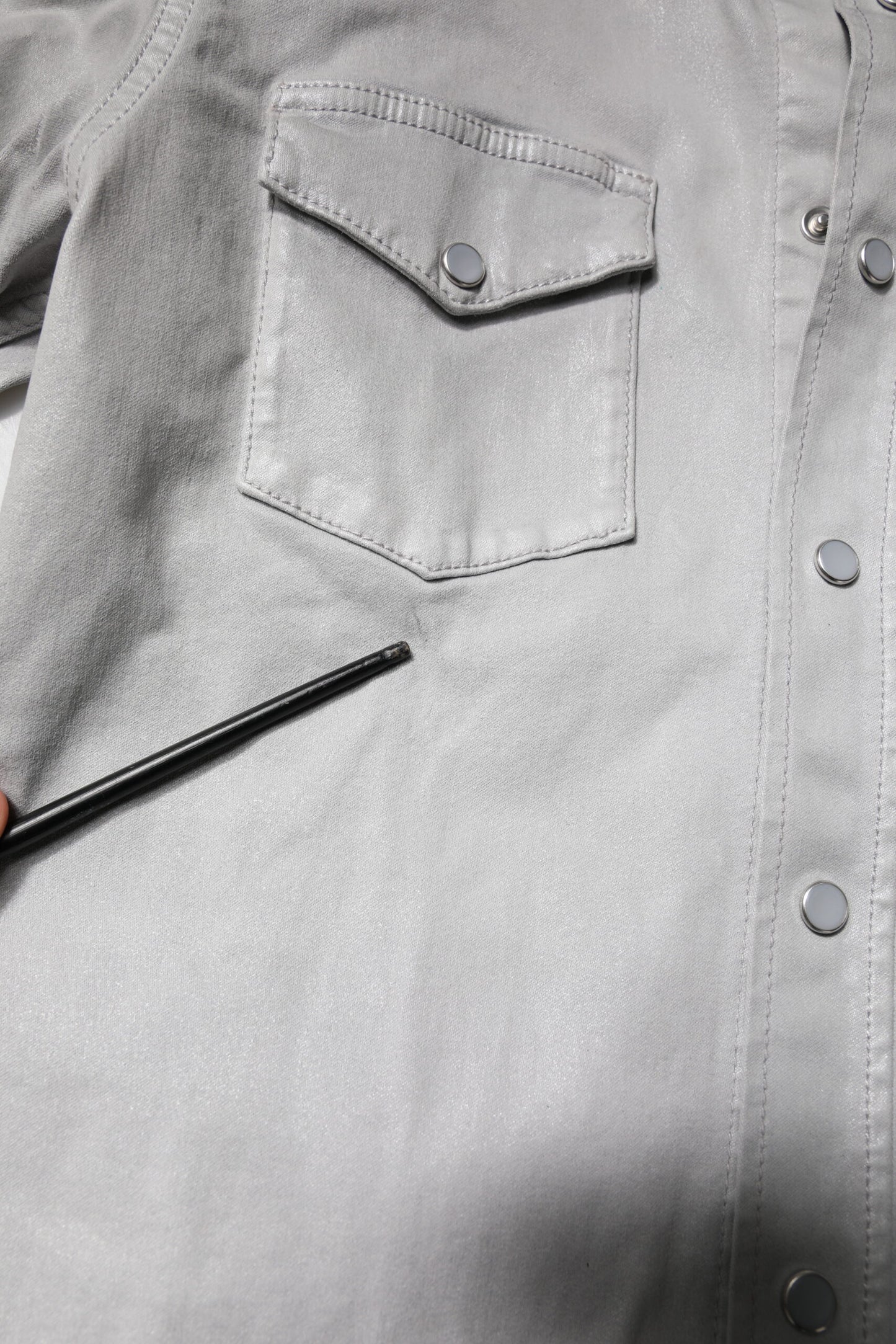 Metallic Gray Cotton Button Down Shirt