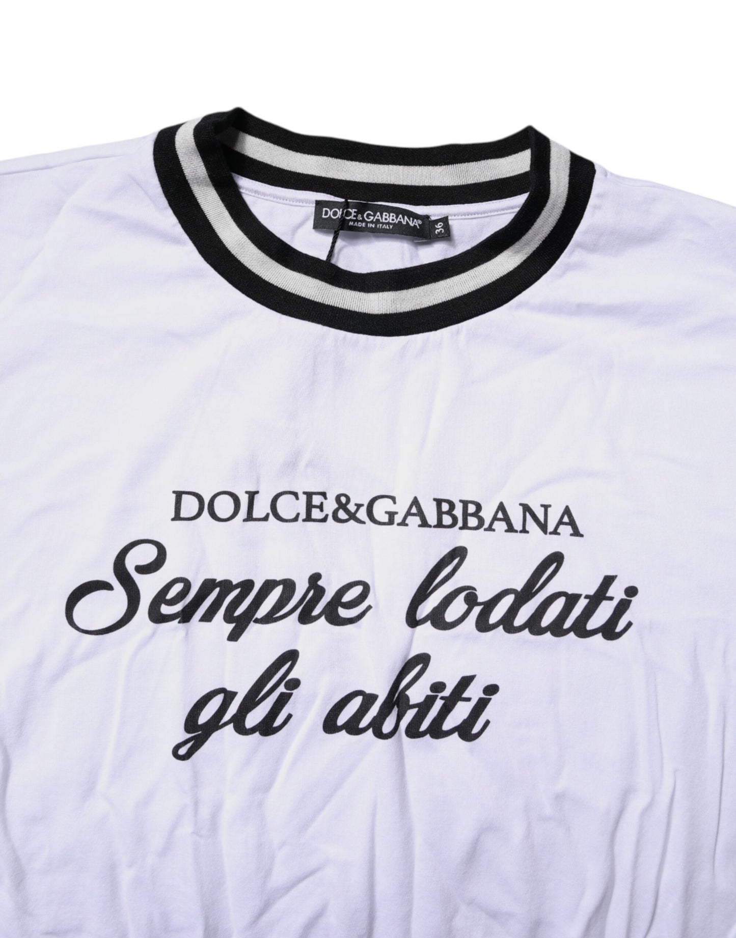 White Cotton DG Fashion Crew Neck T-shirt