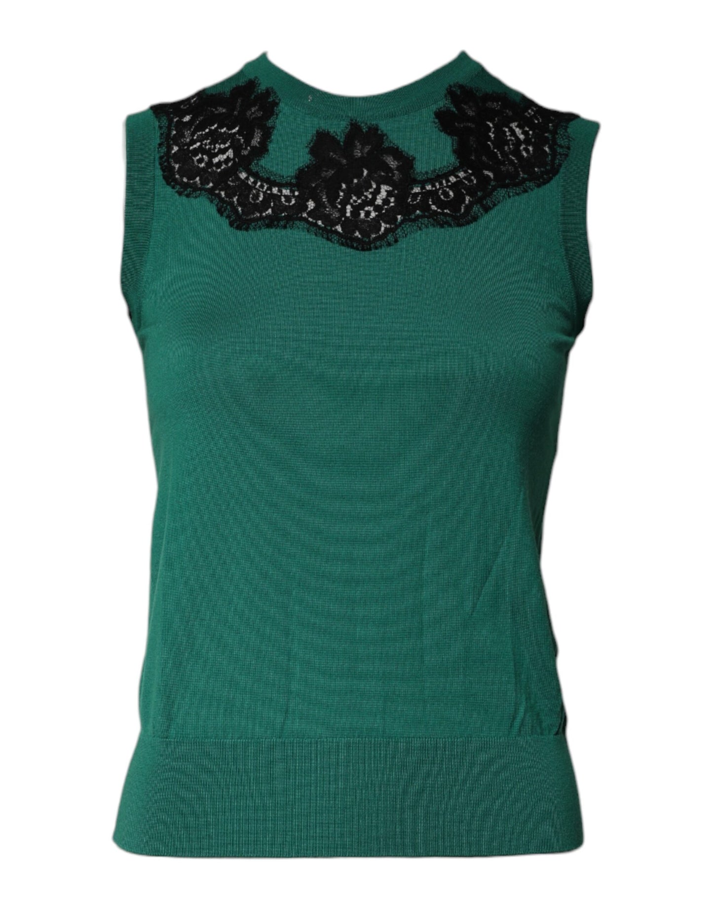 Green Wool Lace Detail Sleeveless Tank Top