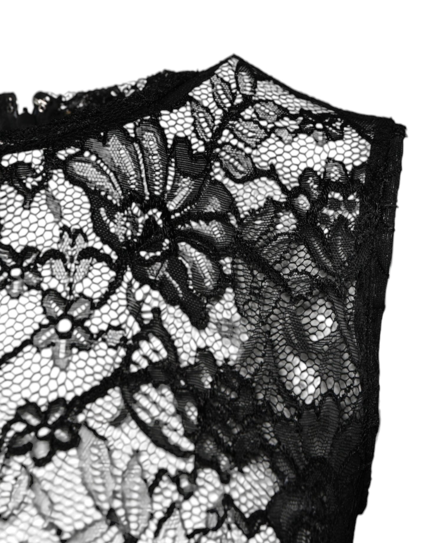 Black Nylon Floral Lace Sleeveless Crop Top