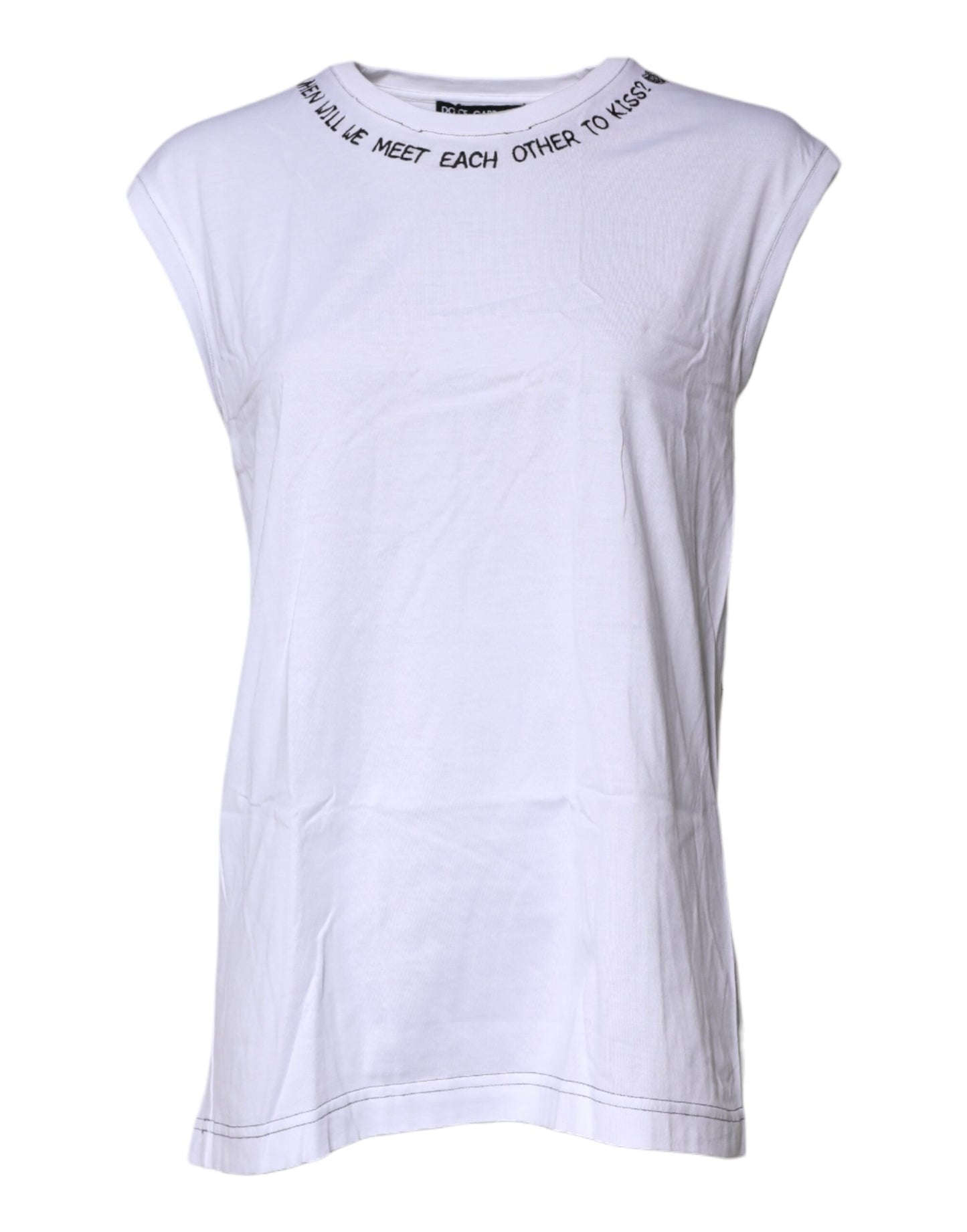White Cotton Sleeveless Printed Tank T-shirt