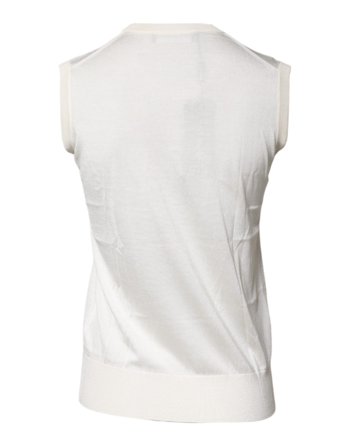 Cream Sleeveless Silk Round Neck Tank Top