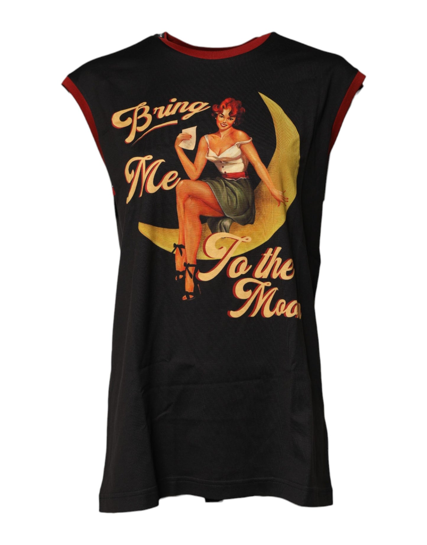 Black Pin Up Cotton Round Neckline Tank Top