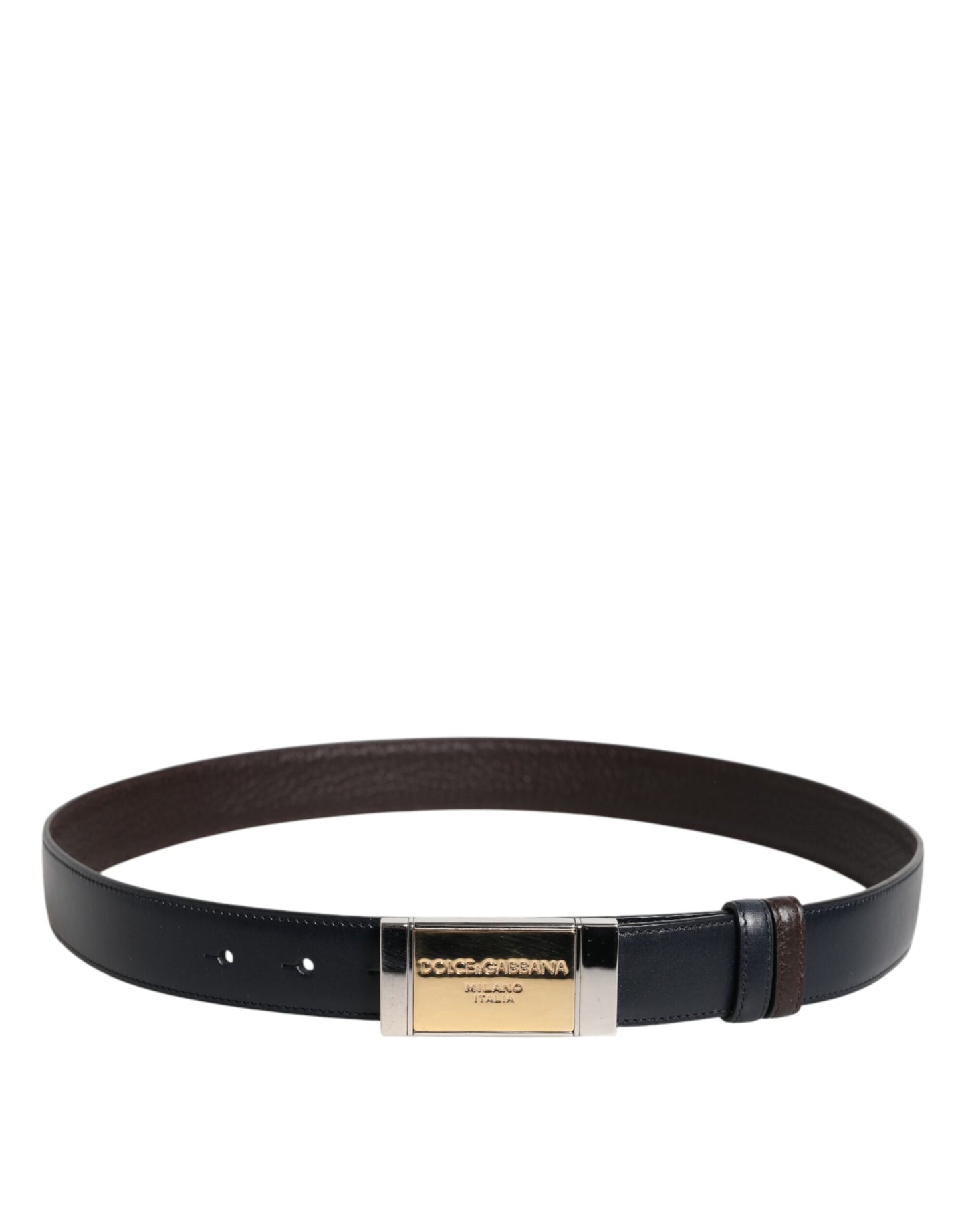 Blue Brown Leather Buckle Reversible Belt
