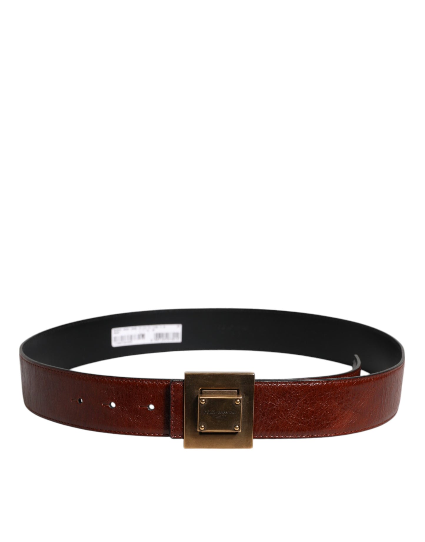 Dark Brown Leather Gold Metal Buckle Belt
