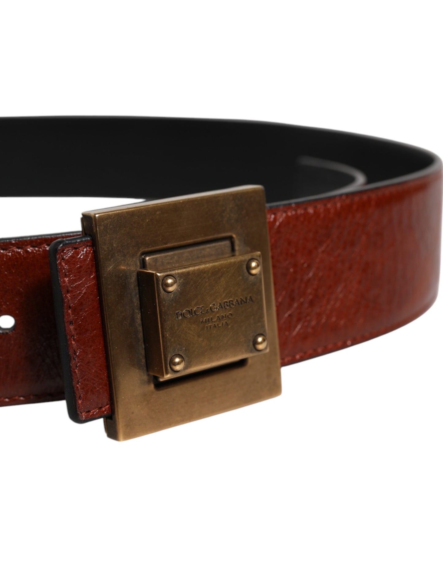 Dark Brown Leather Gold Metal Buckle Belt