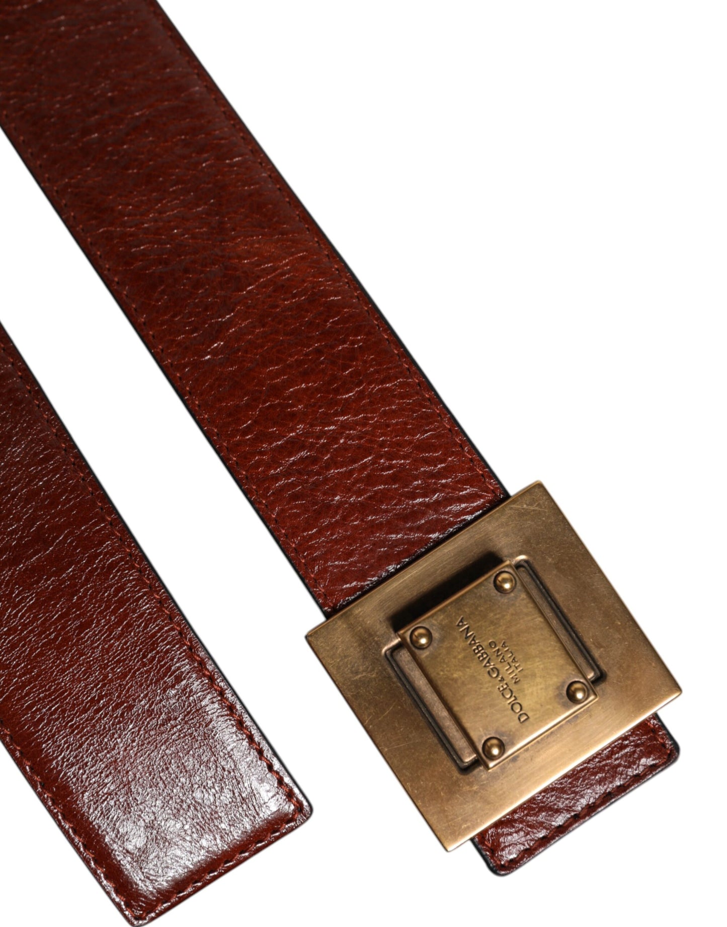 Dark Brown Leather Gold Metal Buckle Belt