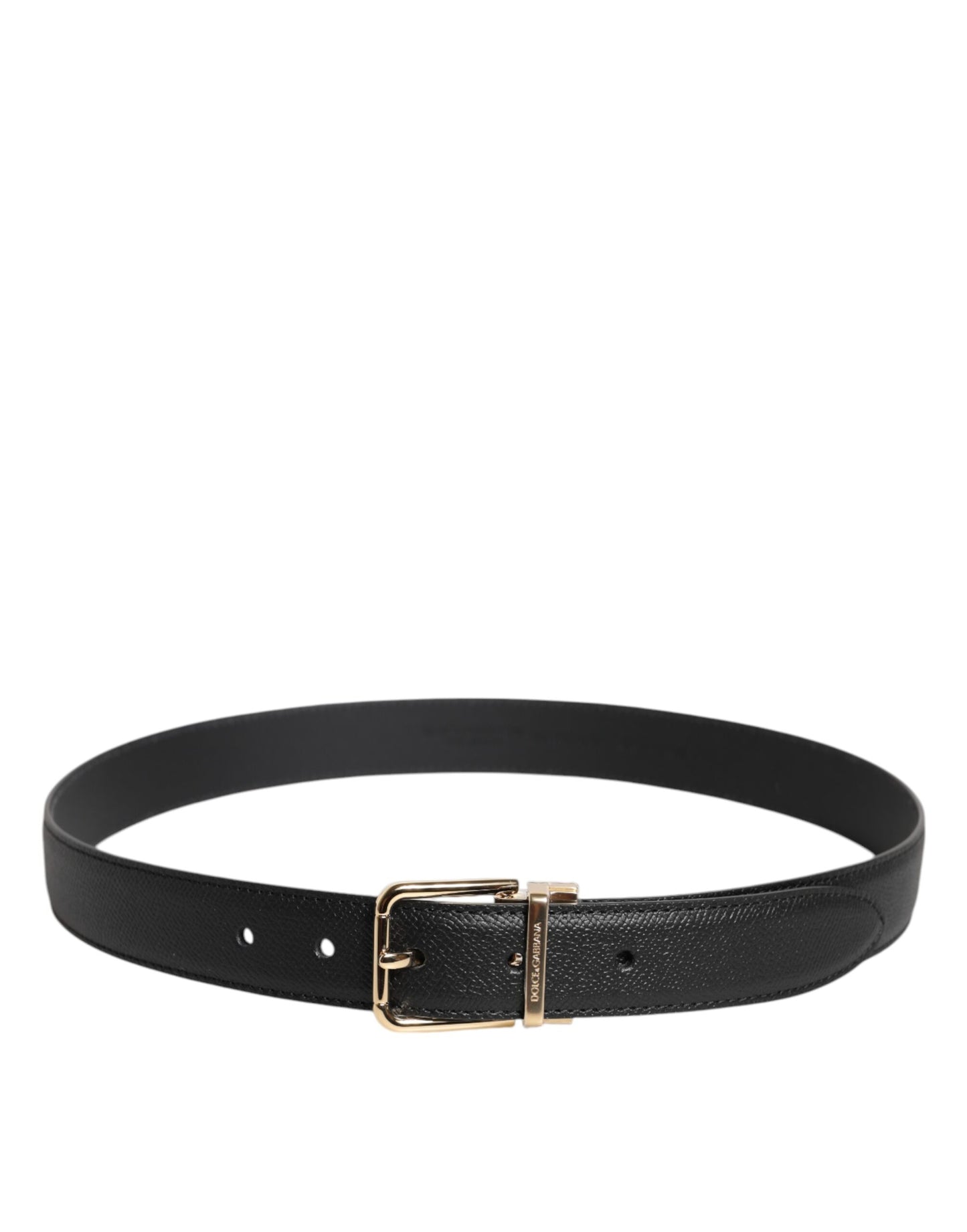 Black Calfskin Leather Gold Metal Buckle Belt
