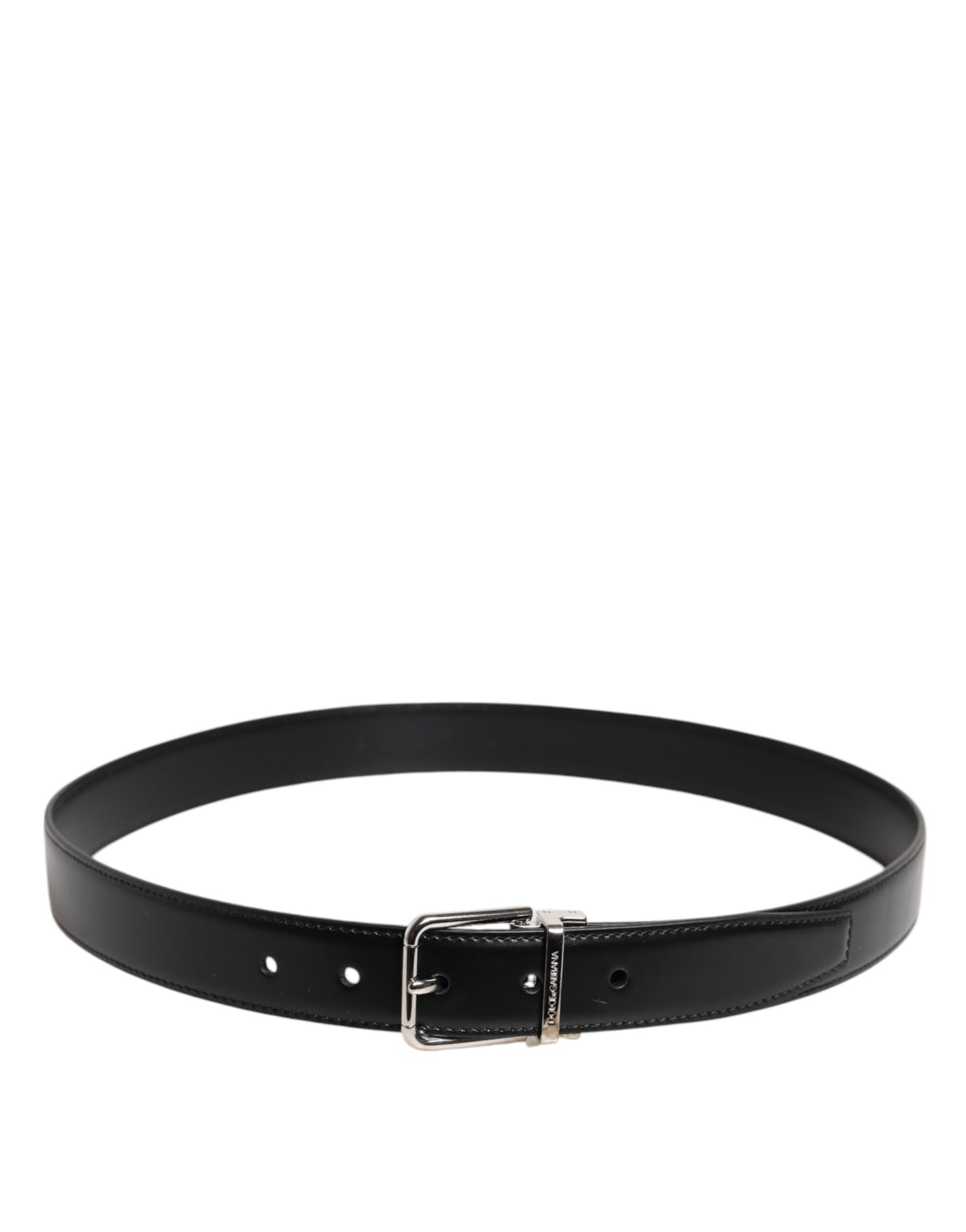 Black Calf Leather Silver Metal Buckle Belt