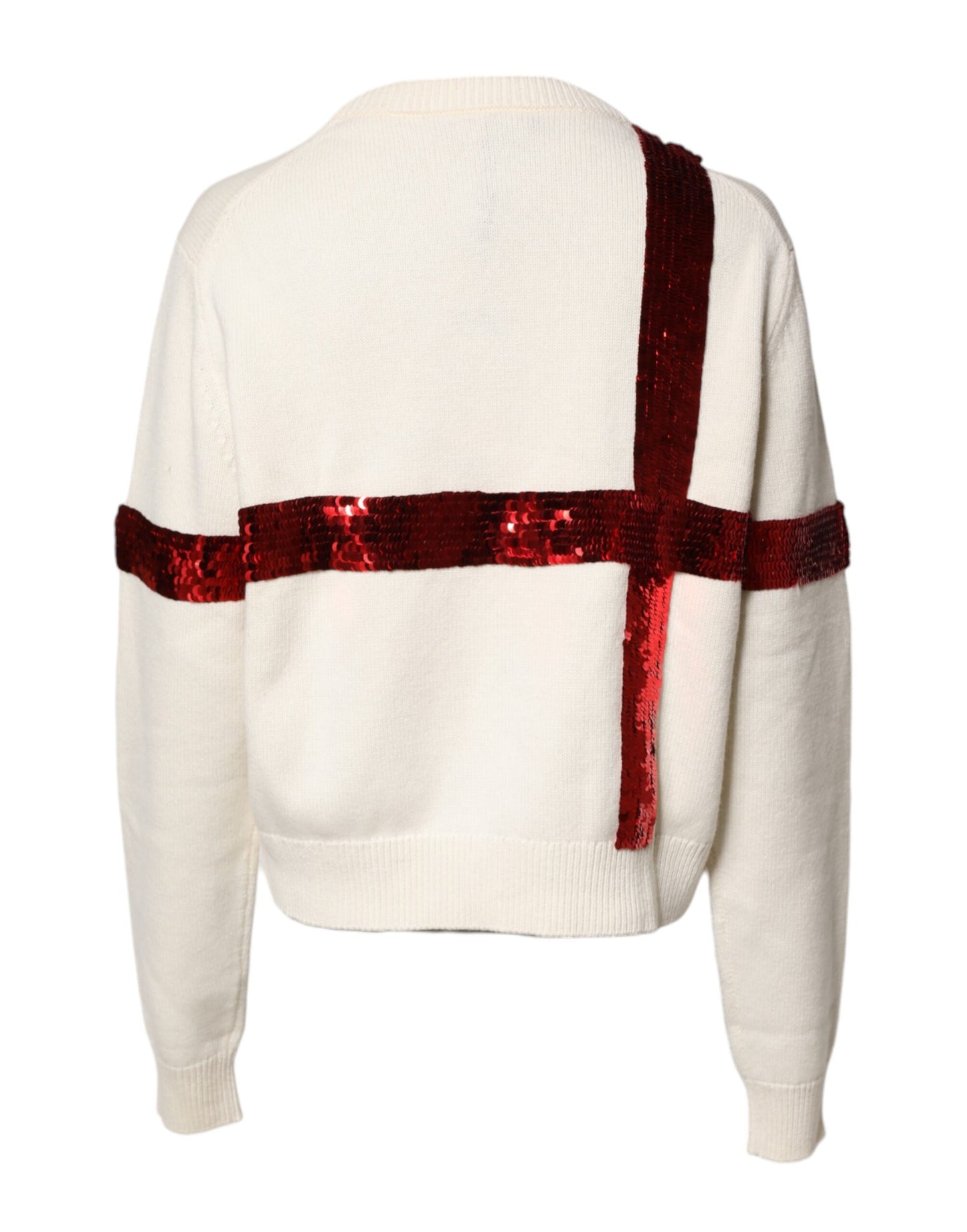 White Sequined Crew Neck Pullover Sweater