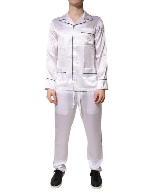 White Satin Silk Men Pajama Set Sleepwear