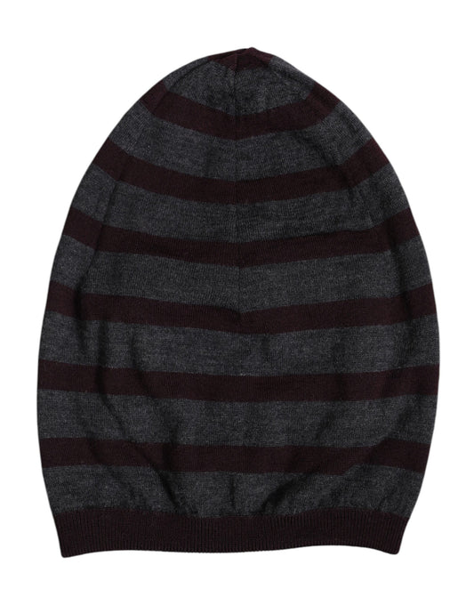 Gray Striped Wool Knitted Winter Beanie Hat