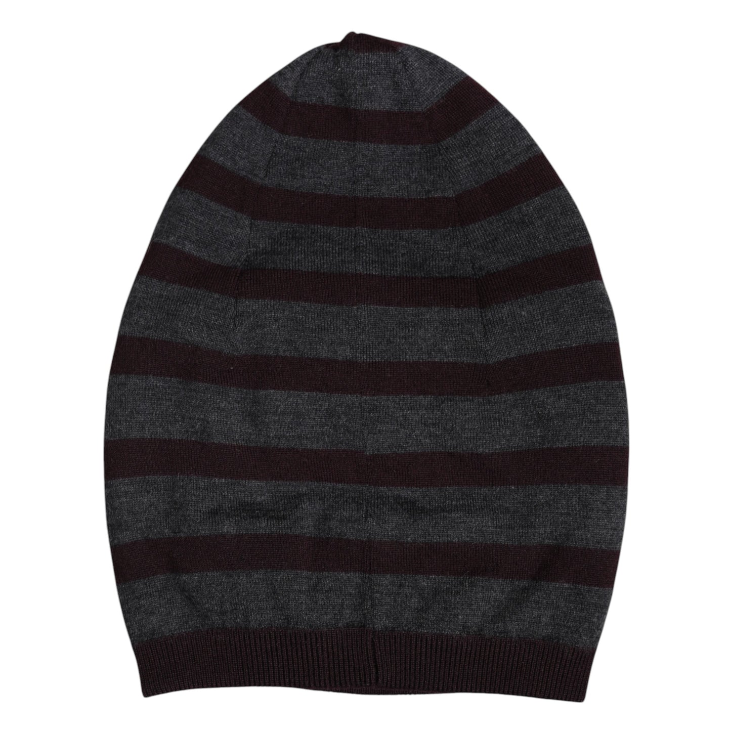 Gray Striped Wool Knitted Winter Beanie Hat