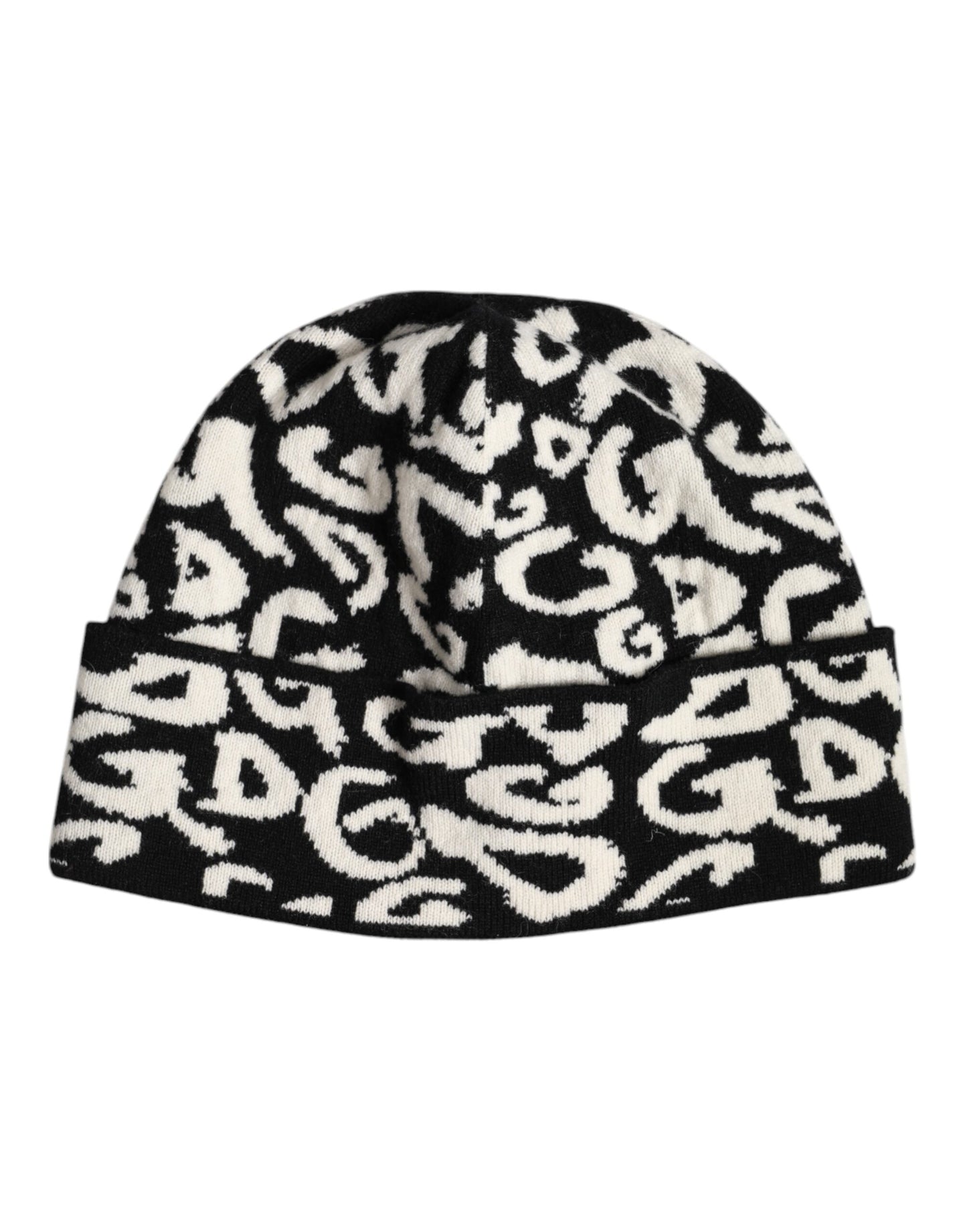 Black White Wool Knitted Winter Beanie Hat