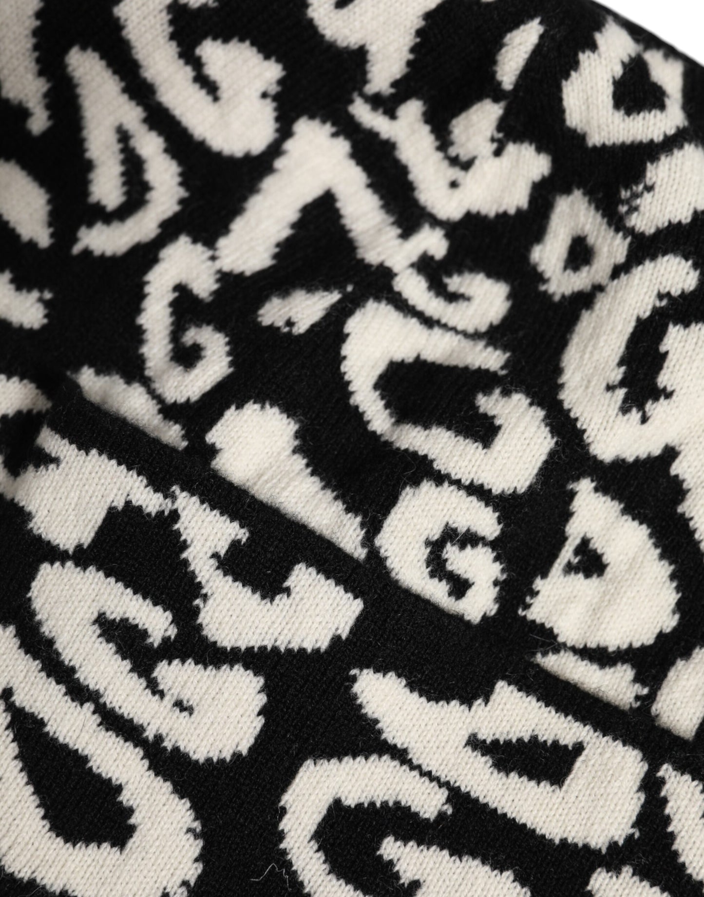 Black White Wool Knitted Winter Beanie Hat