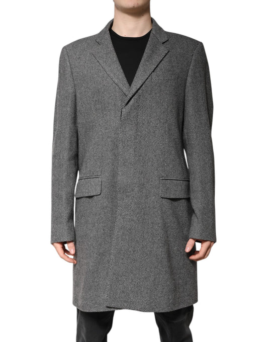 Gray Wool Single Breasted Trench Coat Jacket