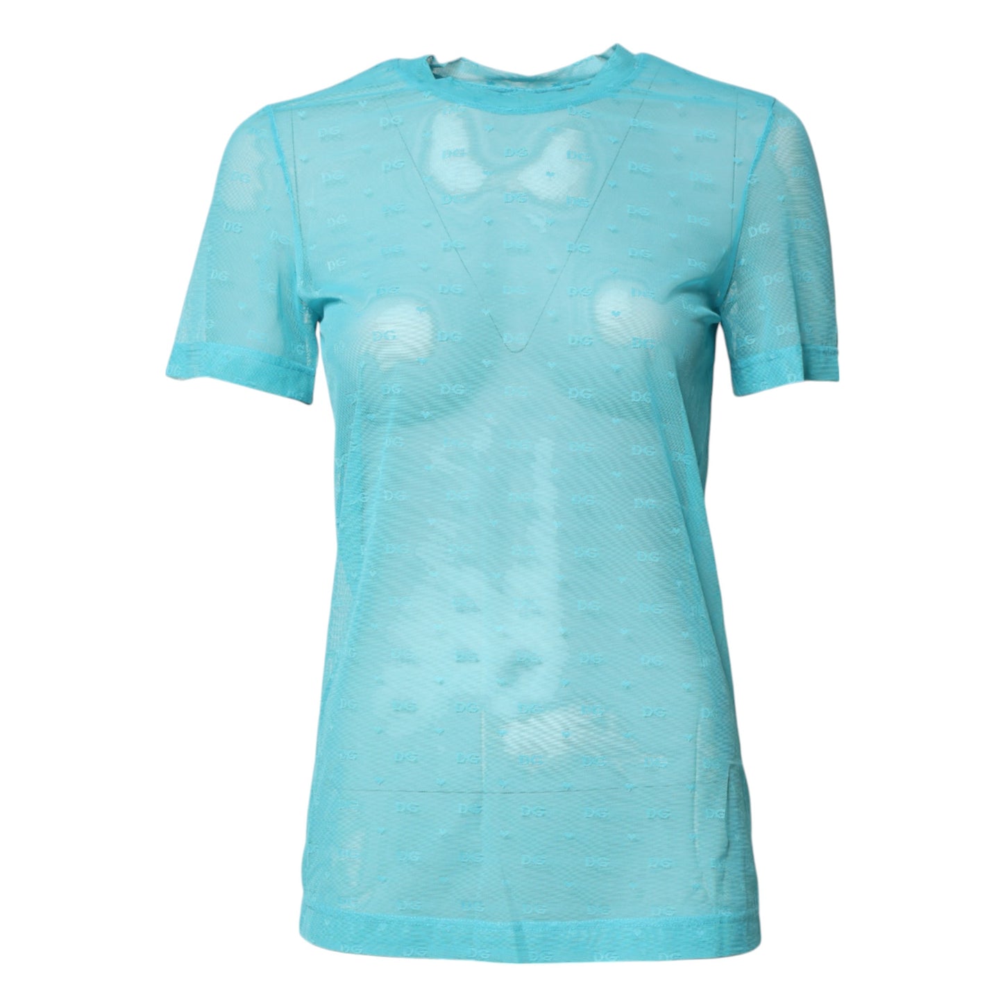Blue Nylon See Through Women Short Sleeves Top