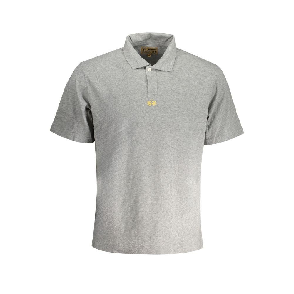 Gray Cotton Men Polo Shirt