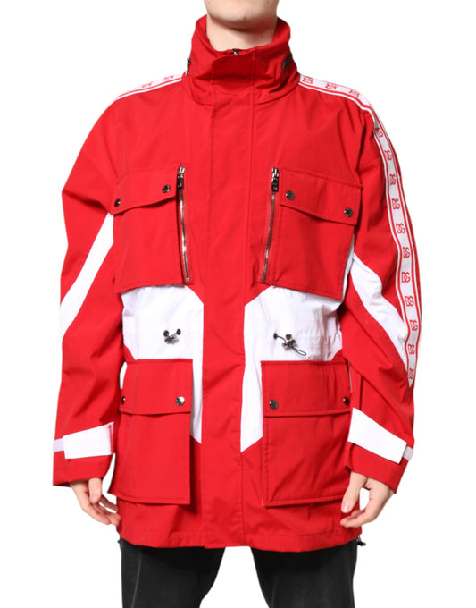 Red White Nylon Full Zip Windbreaker Jacket