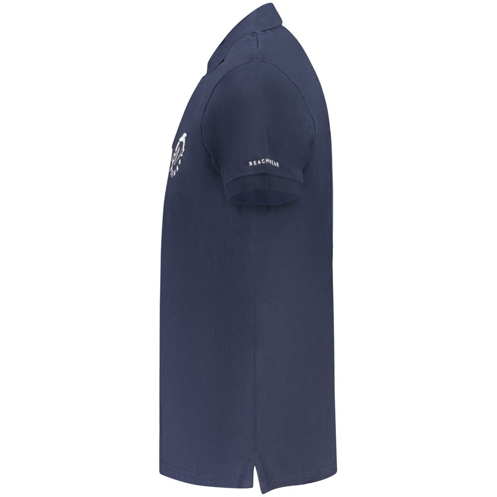 Blue Cotton Men Polo Shirt