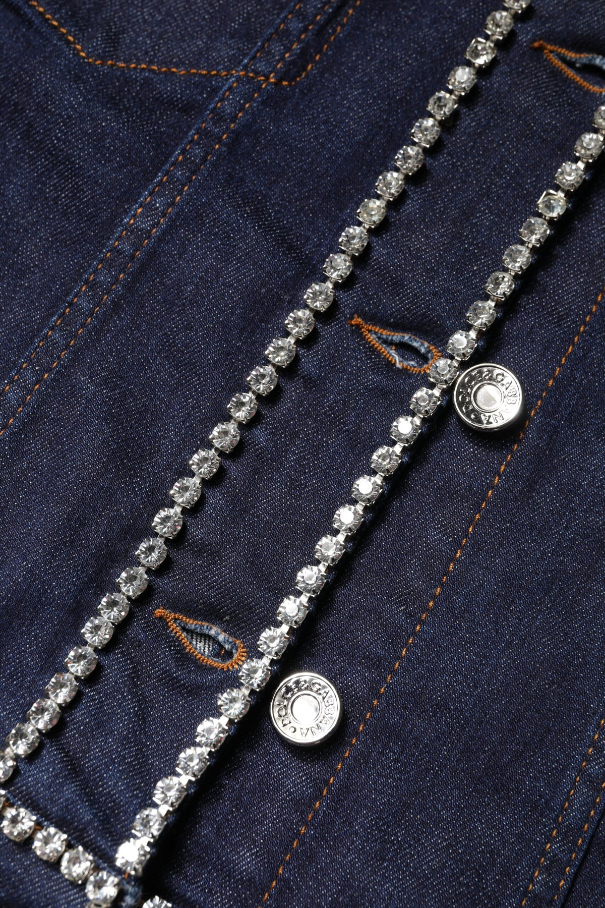 Blue Denim Cotton Crystal Embellished Jacket