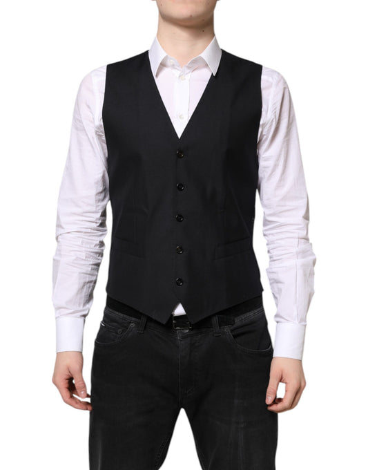 Black Wool Waistcoat Dress Formal Vest