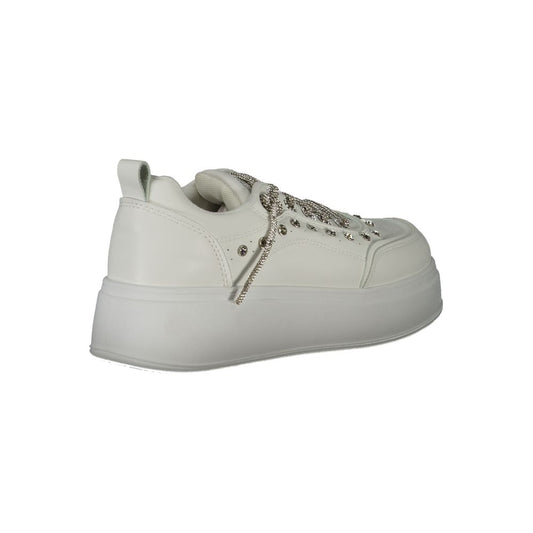 White Polyester Athletic Sneakers