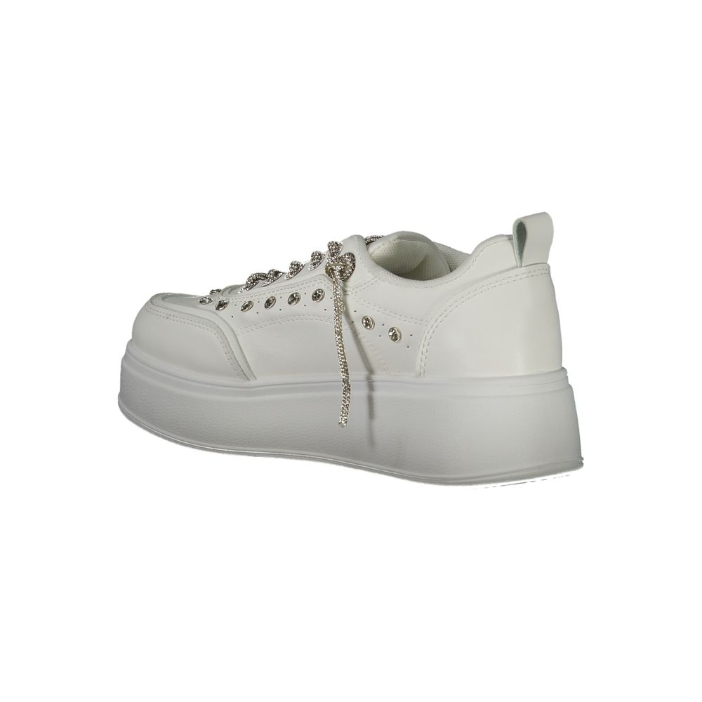White Polyester Athletic Sneakers
