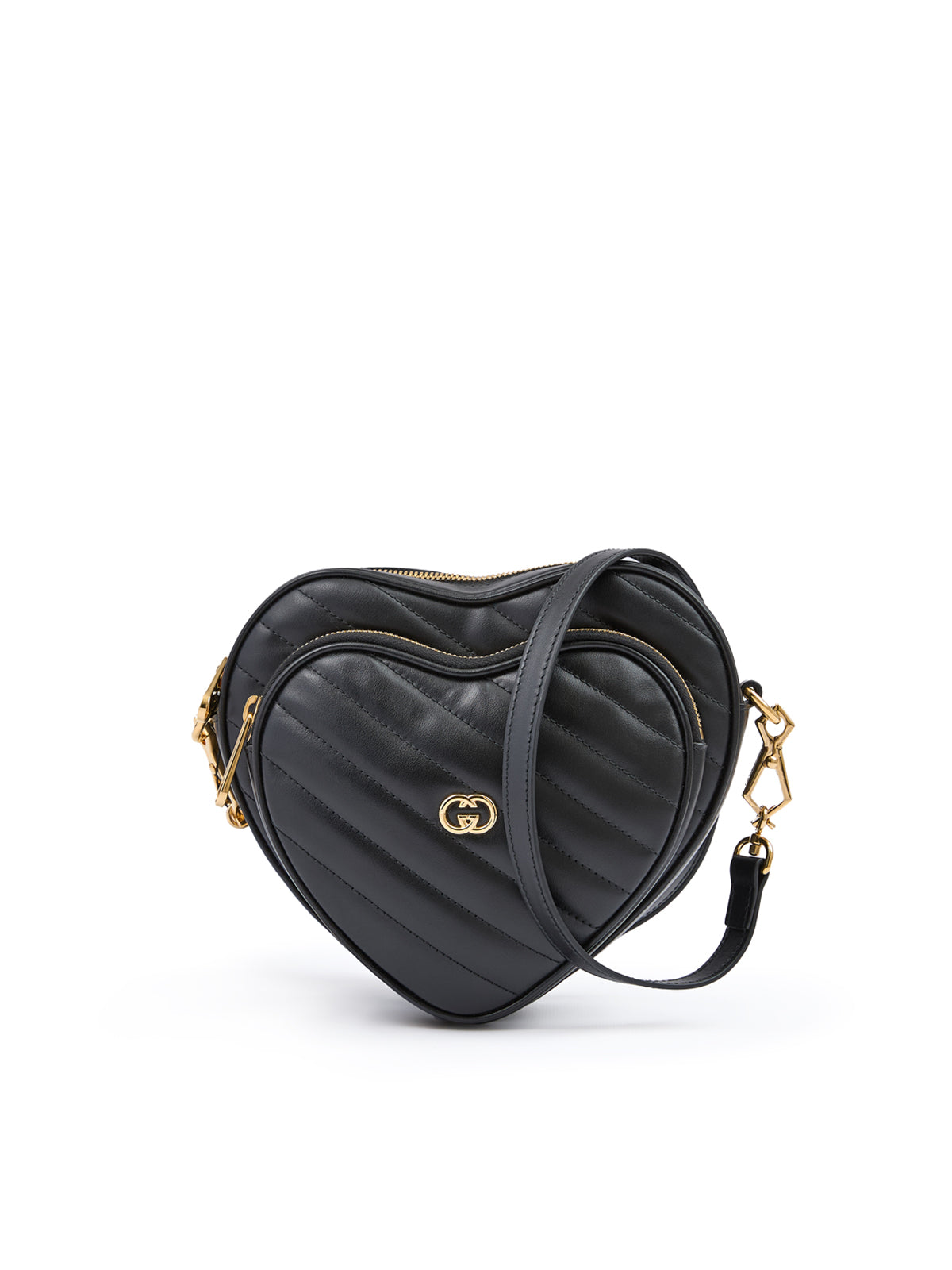 Black Leather Mini Heart Crossbody Bag
