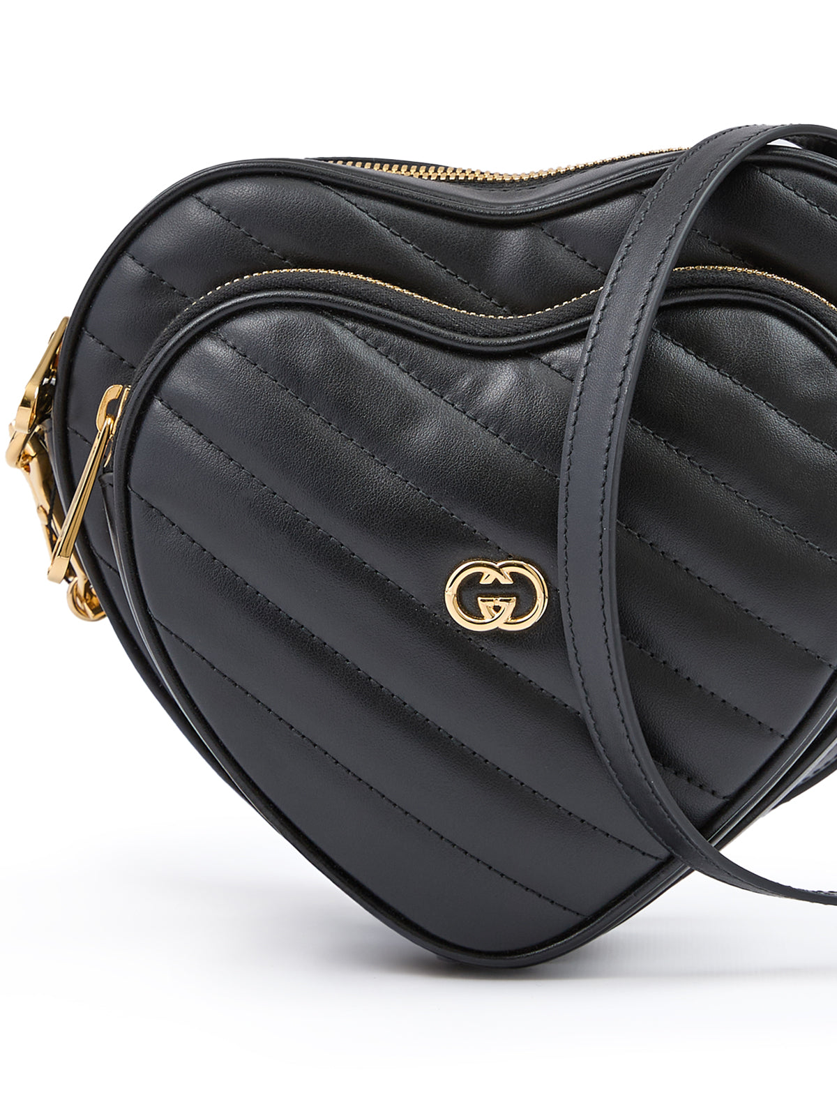 Black Leather Mini Heart Crossbody Bag