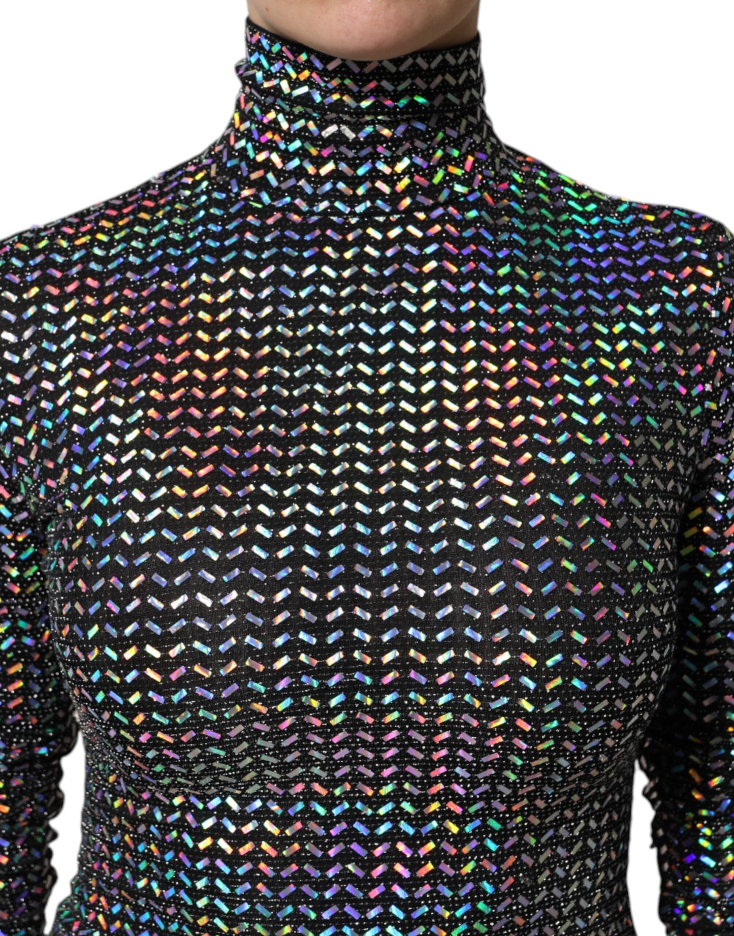 Black Embellished Nylon Bodycon Mini Dress