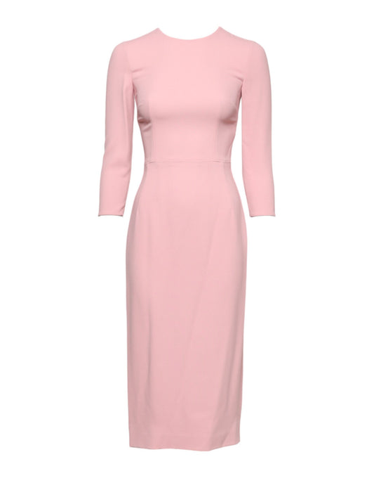 Pink Viscose 3/4 Sleeves Sheath Midi Dress