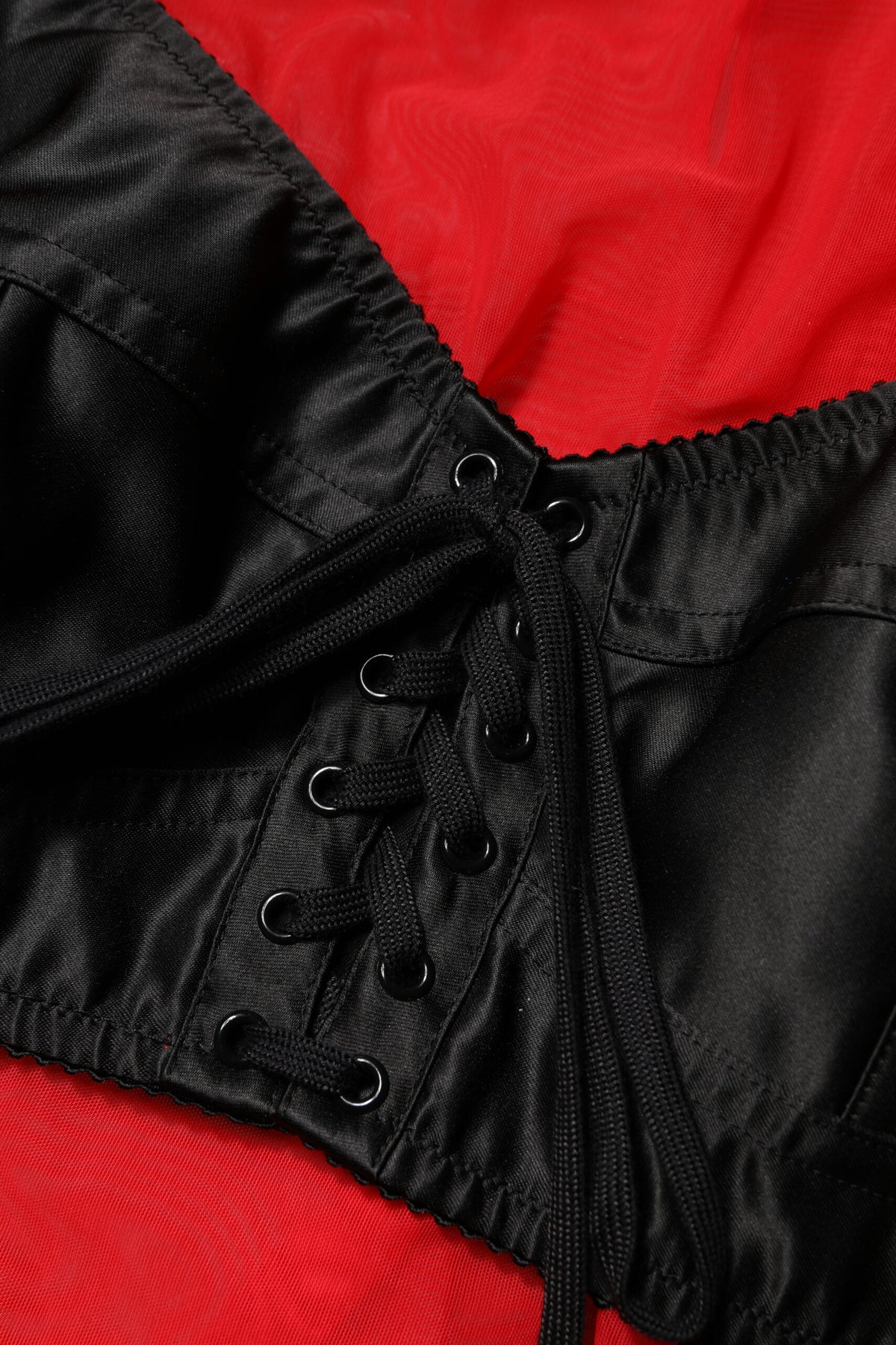 Red Black Bustier Detailing Long Sleeves Top