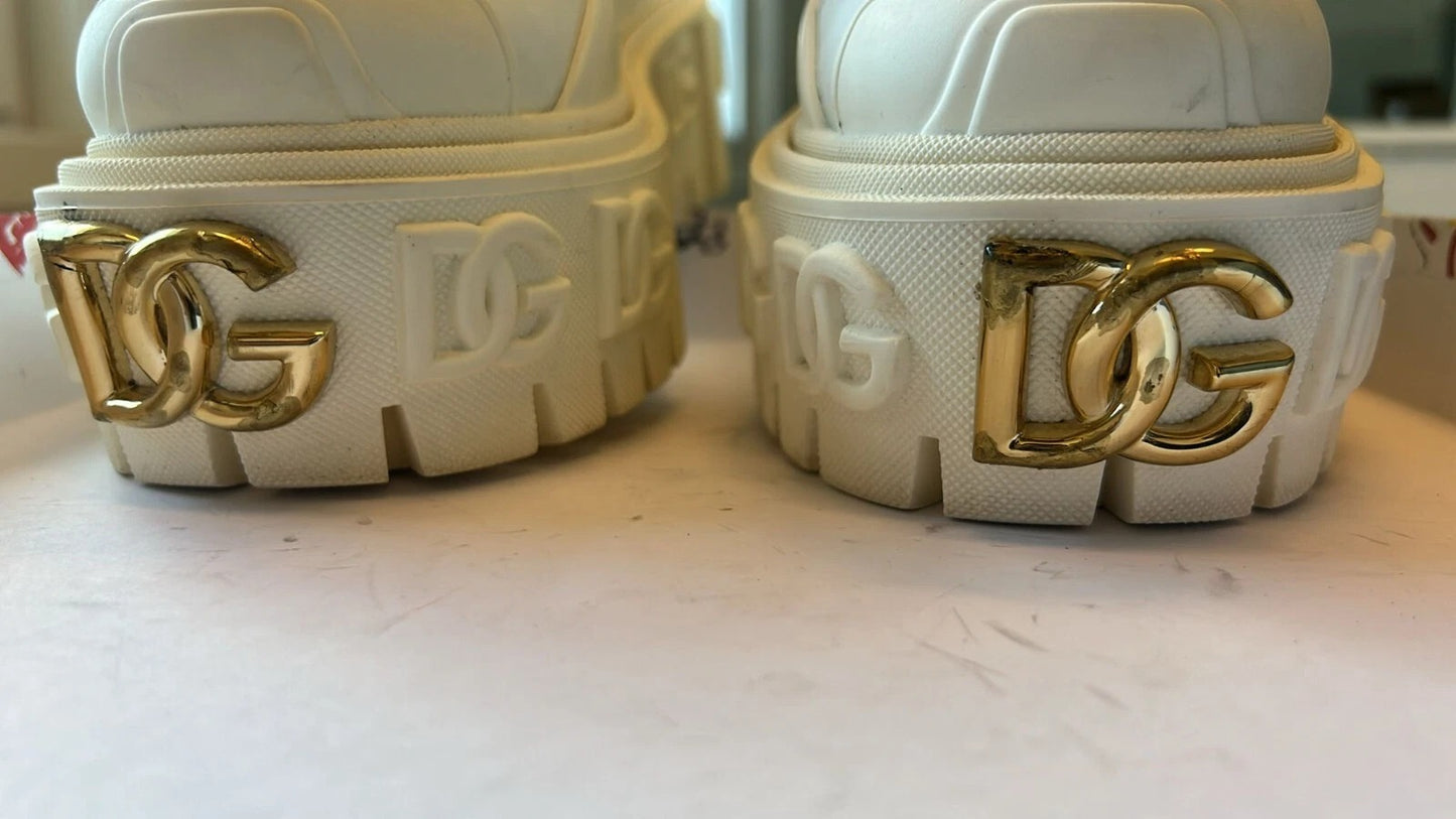 White Leather Rubber Logo Ankle Boots Shoes