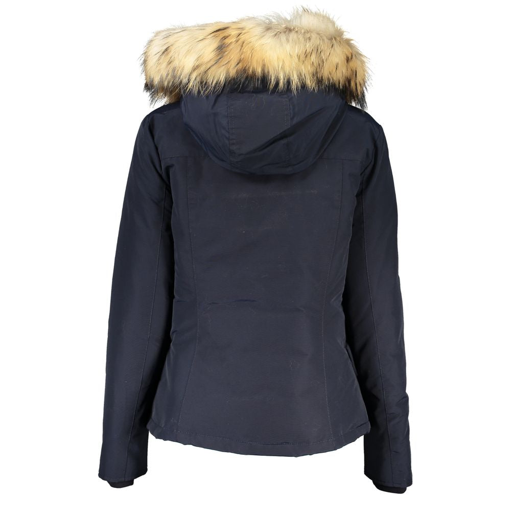 Blue Cotton Women's Jacket with Hood