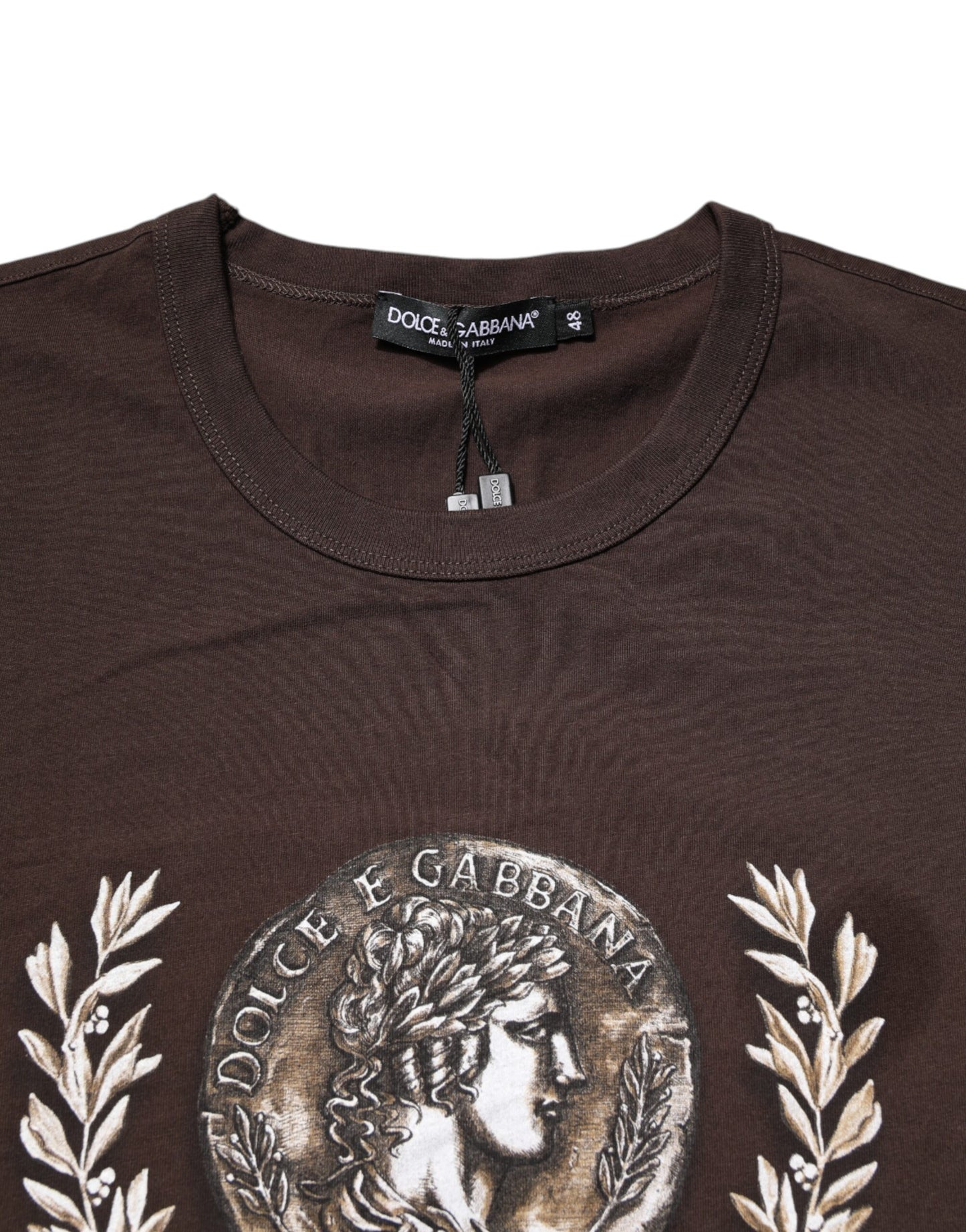 Brown Cotton Graphic Print Crew Neck T-shirt