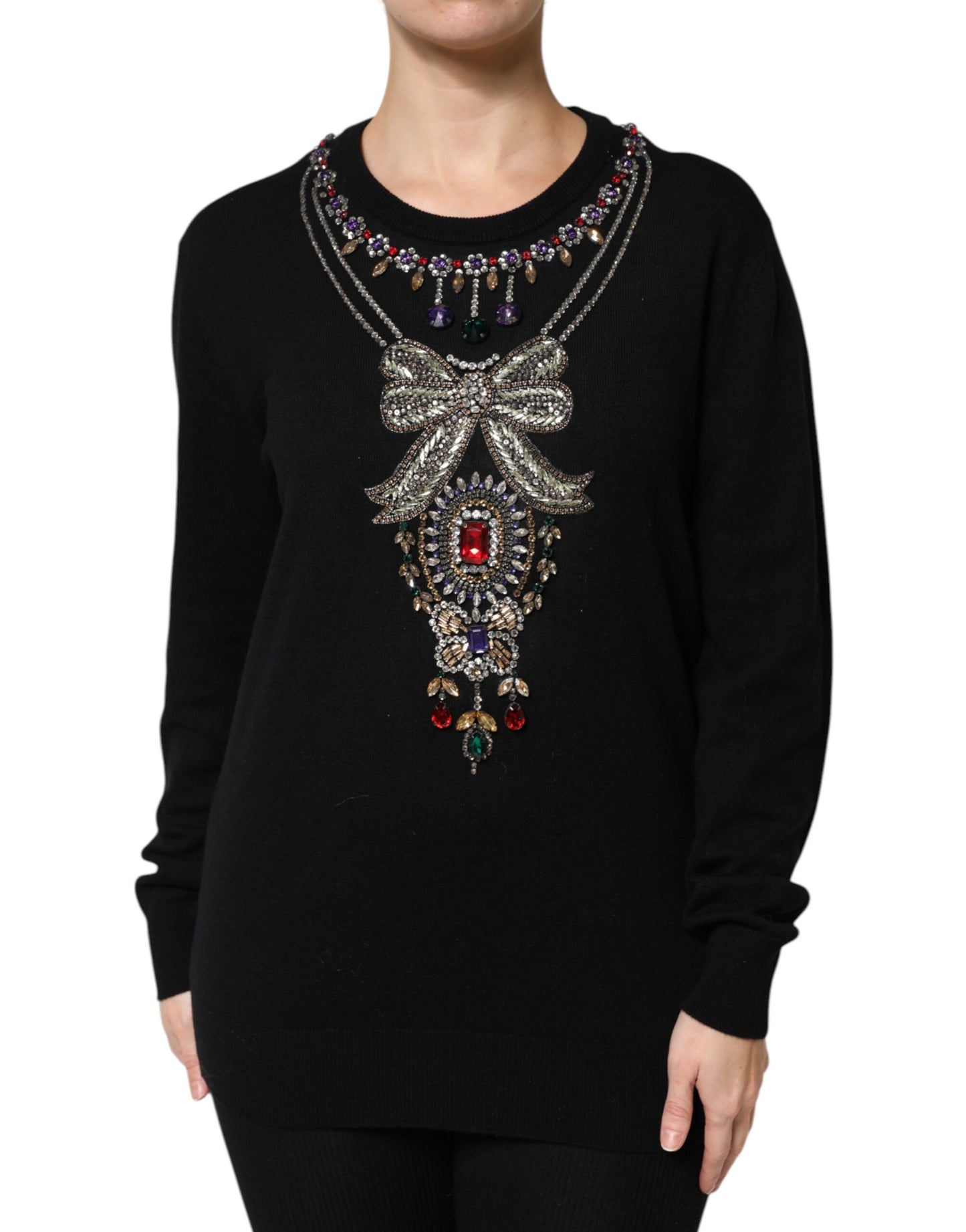 Black Cashmere Crystal Embellished Sweater