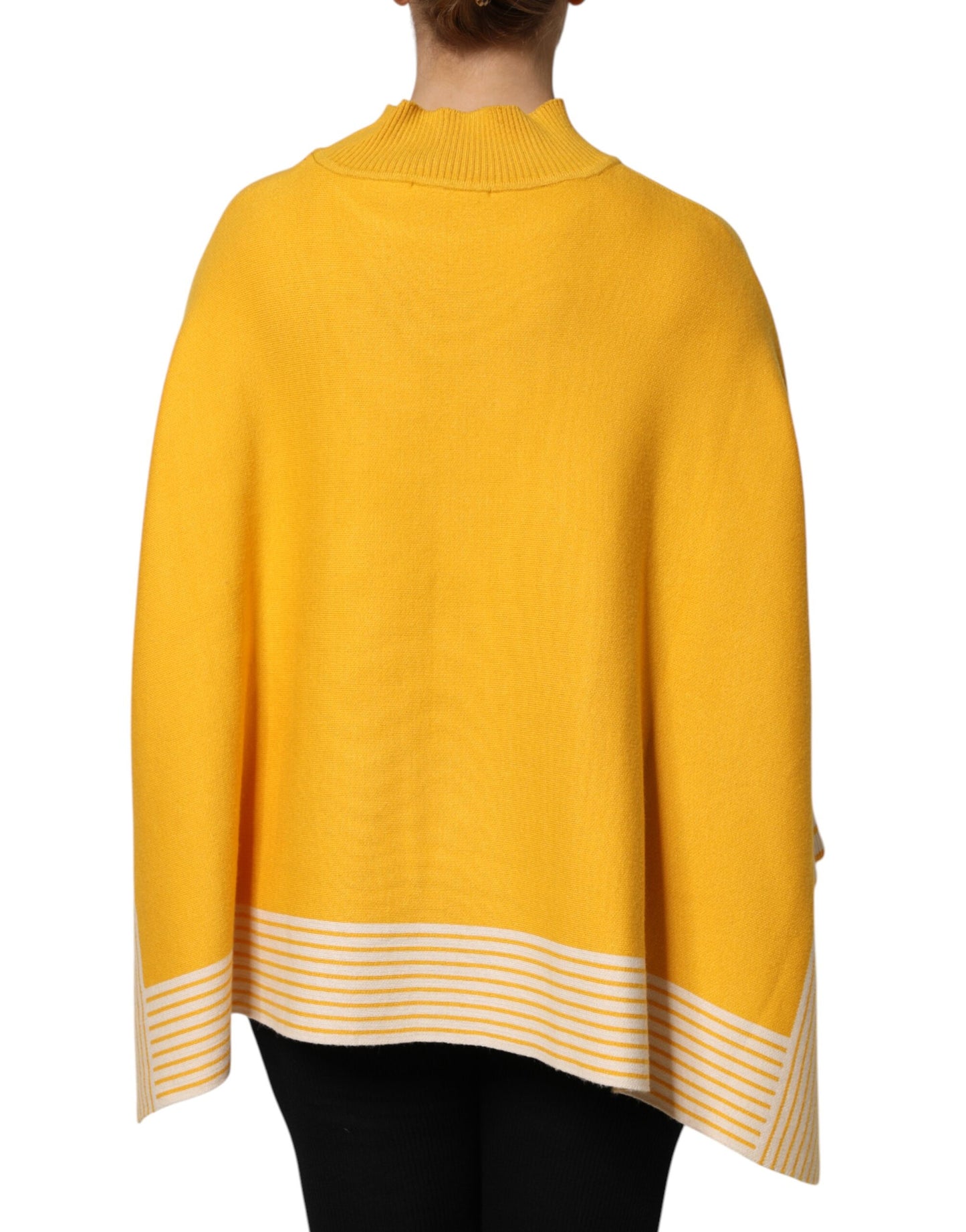 Yellow Stripe Long Sleeve Overcoat Pullover Sweater