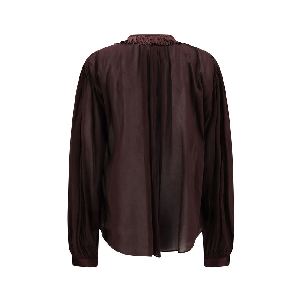 Shirt with fringed collar