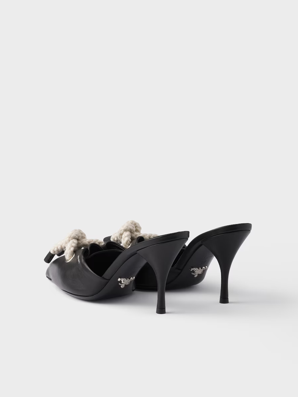 Black Nappa Leather Rope Detail Sandals