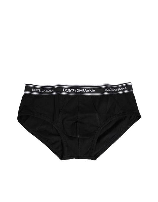 Black Cotton Stretch Logo Print Brief Underwear