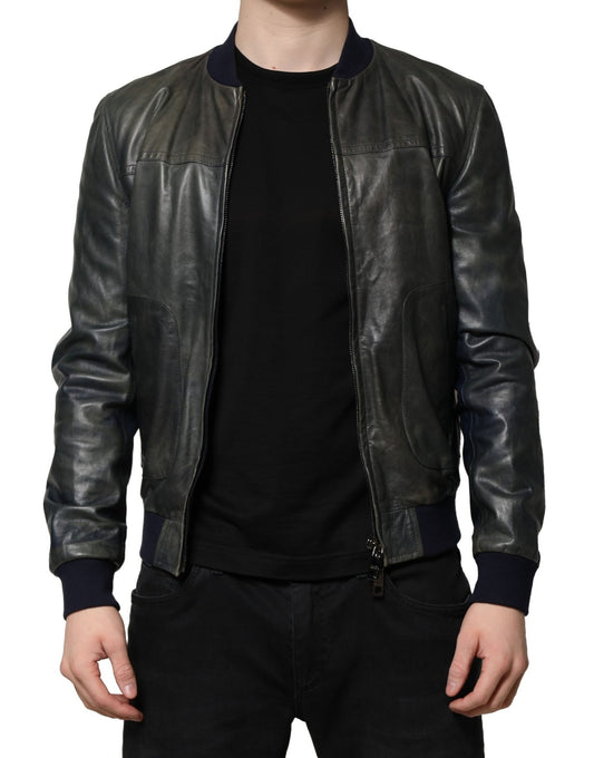 Black Lambskin Leather Biker Full Zip Jacket