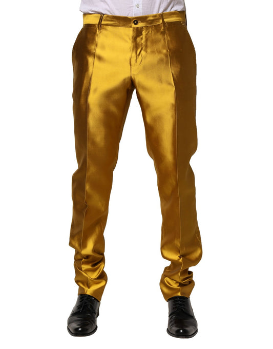 Yellow Silk Tapered Dress Men Pants